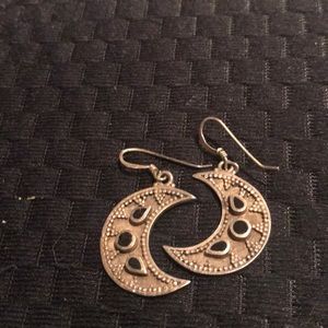 Moon Shaped Earrings with Black Stones